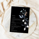 Frosty Winter Floral Wedding Menu Card<br><div class="desc">Our ''Frosty Winter Floral Wedding'' collection features steel blue watercolor florals paired with personalized monograms and elegant typography on various background colors for you to choose from. Check out our store for more items from this collection.</div>