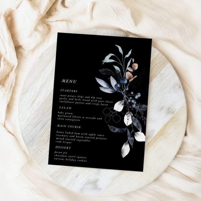 Frosty Winter Floral Wedding Menu Card (Creator Uploaded)
