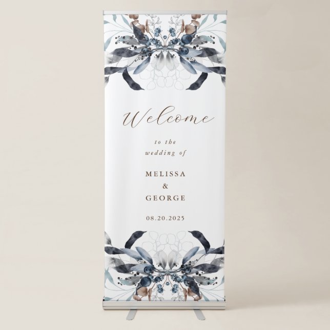 Frosty Winter Floral Wedding Retractable Banner (Front)