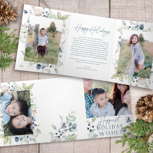  Frosty Winter Foliage Chic Christmas 4 Photo Card