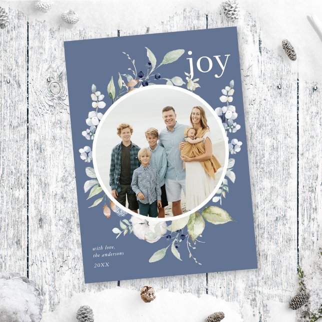 Frosty Winter Foliage Wreath Frame Holiday Photo Card (Creator Uploaded)
