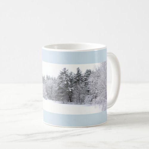 Frosty Winter Forest and Frozen Pond Panorama Coffee Mug