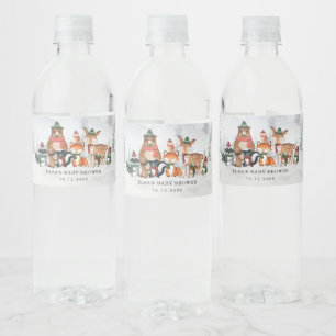 Frosty Winter Forest Woodland Animals Baby Shower Water Bottle Label