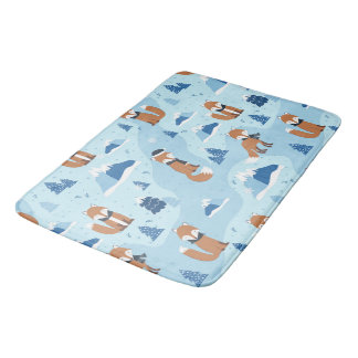 Frosty Winter Foxes Bath Mat