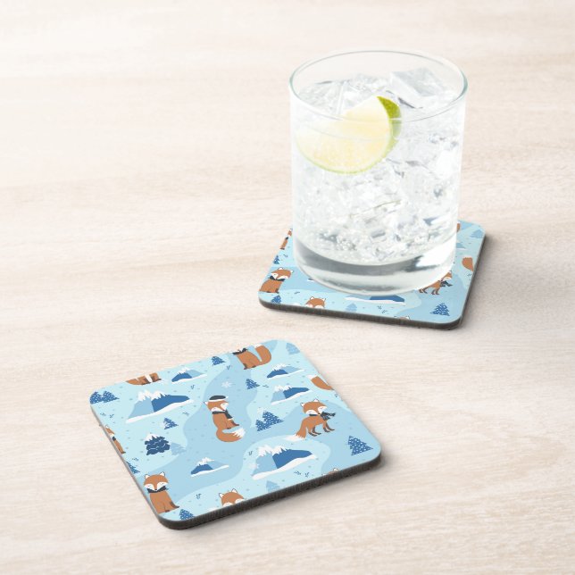 Frosty Winter Foxes Beverage Coaster (Right Side)