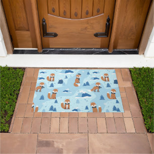 Frosty Winter Foxes Doormat