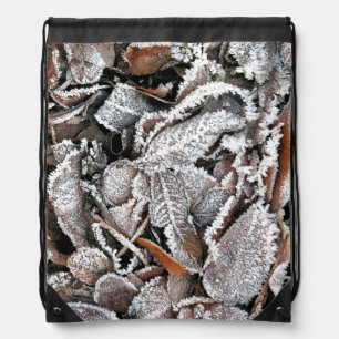 FROSTY WINTER LEAVES DRAWSTRING BAG