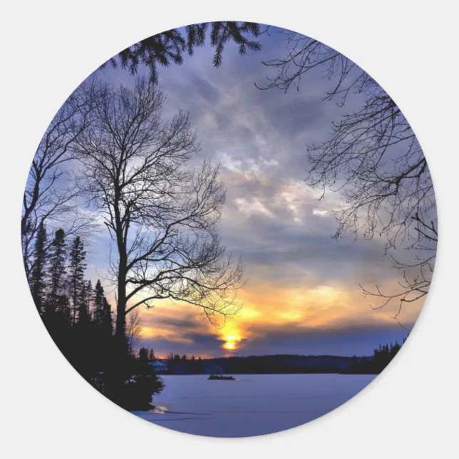 Round Winter Sticker Frosty Winter Night Classic Round Sticker | Zazzle