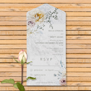 Frosty Winter Pastel Floral Modern No Dinner All In One Invitation