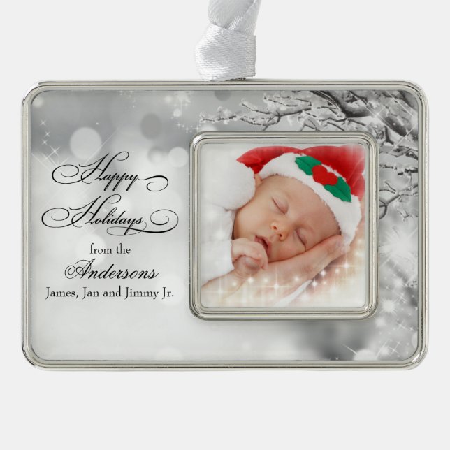 Frosty Winter Snow Personalized Photo Christmas Ornament (Front)