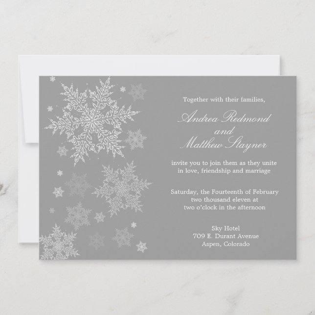 Frosty Winter Snowflake Wedding invitation Gray (Front)