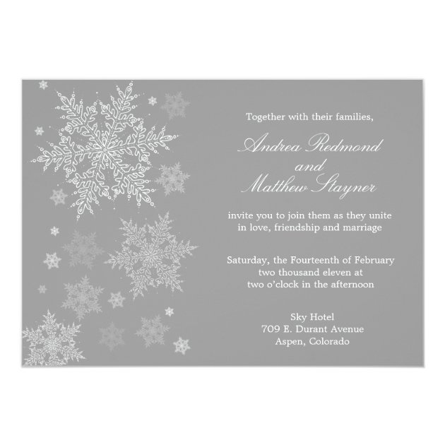 Frosty Winter Snowflake Wedding Invitation Gray