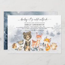 Frosty Winter Woodland Forest Animals Baby Shower Invitation