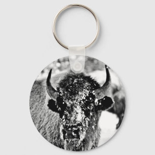 Frosty Yellowstone Bison Keychain
