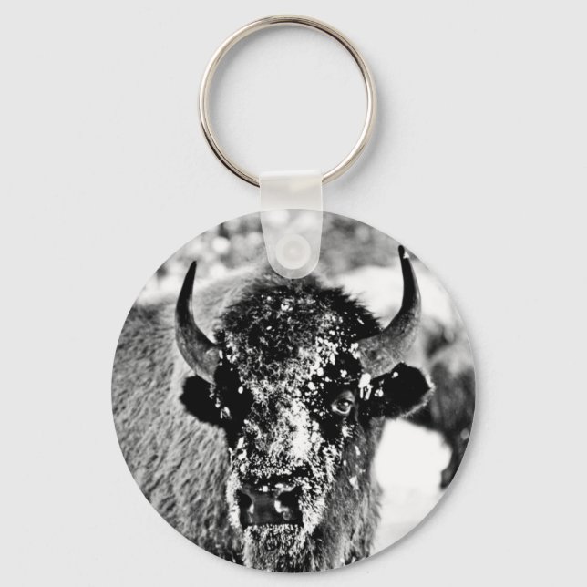 Frosty Yellowstone Bison Keychain (Front)