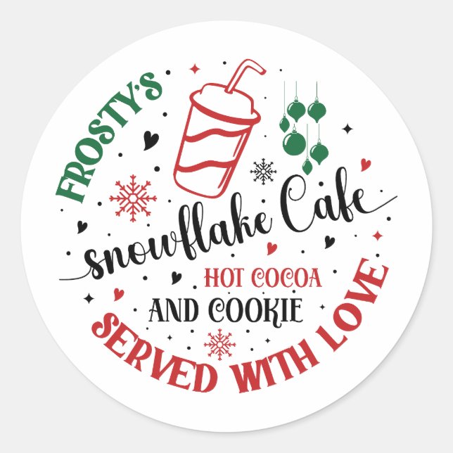 Frosty's Snowflake Cafe Hot Cocoa and Co Classic Round Sticker (Front)