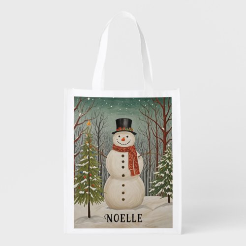 Frostys Snowy Scene Personalized Christmas Grocery Bag