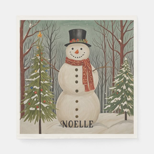 Frosty's Snowy Scene Personalized Christmas Napkins (Front)