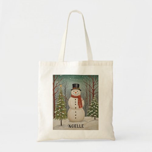 Frostys Snowy Scene Personalized Christmas Tote Bag