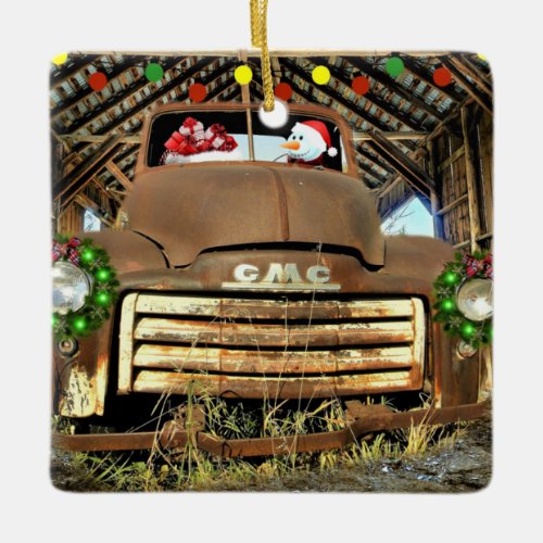 Frostys Vintage GMC Truck Christmas Run Ceramic Ornament