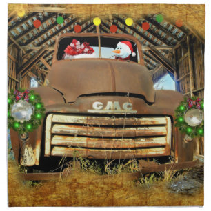 Frosty's Vintage GMC Truck Christmas Run Cloth Napkin