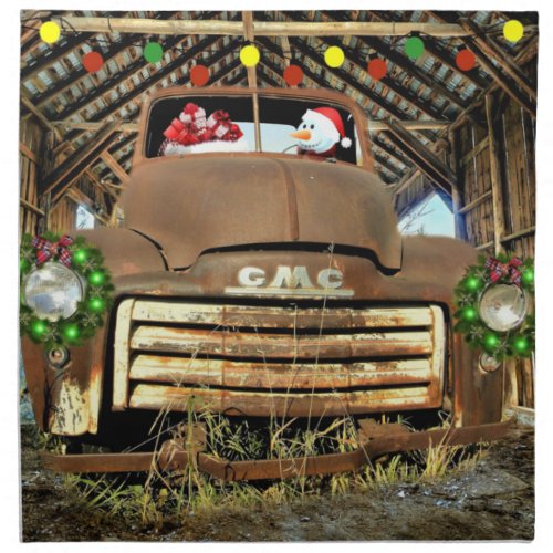 Frostys Vintage GMC Truck Christmas Run Cloth Napkin