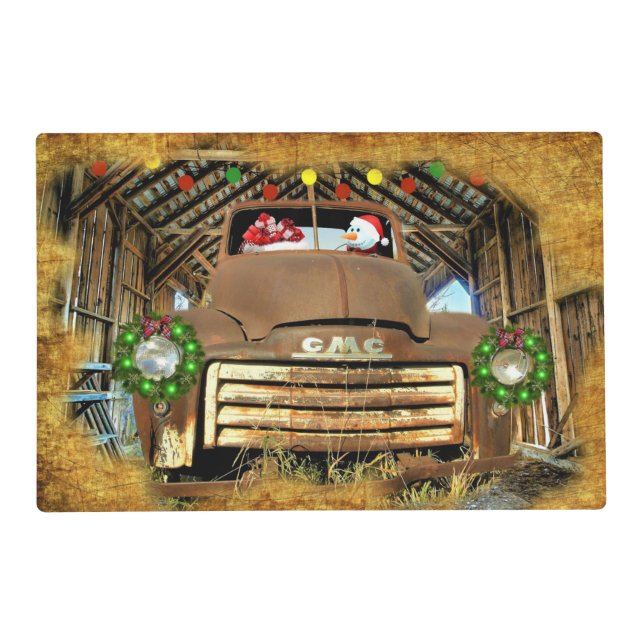 Frosty's Vintage GMC Truck Christmas Run Placemat (Front)