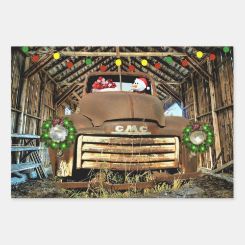 Frostys Vintage GMC Truck Christmas Run Wrapping Paper Sheets