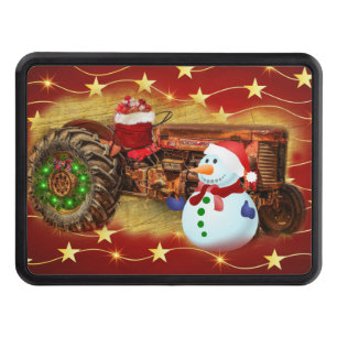 Frosty's Vintage Red Tractor Christmas Hitch Cover