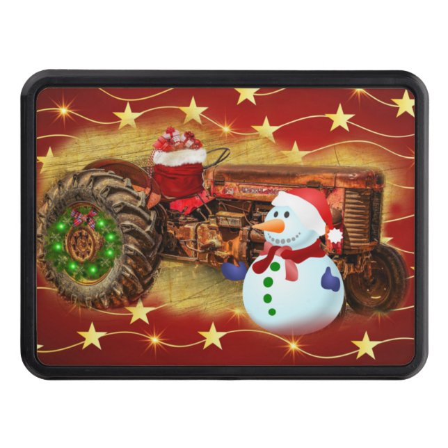 Frosty's Vintage Red Tractor Christmas Hitch Cover (Front)
