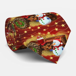 Frosty's Vintage Red Tractor Christmas Neck Tie