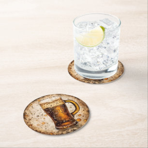 Frothy Beer Mug Round Paper Coaster
