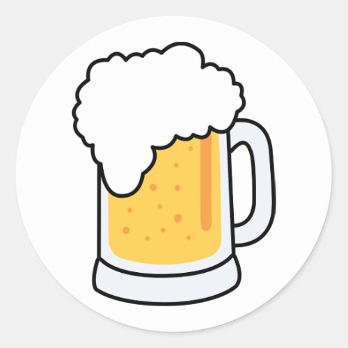 Frothy Cartoon Glass Beer Mug with Beer Classic Round Sticker