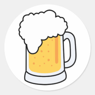Frothy Cartoon Glass Beer Mug with Beer Classic Round Sticker
