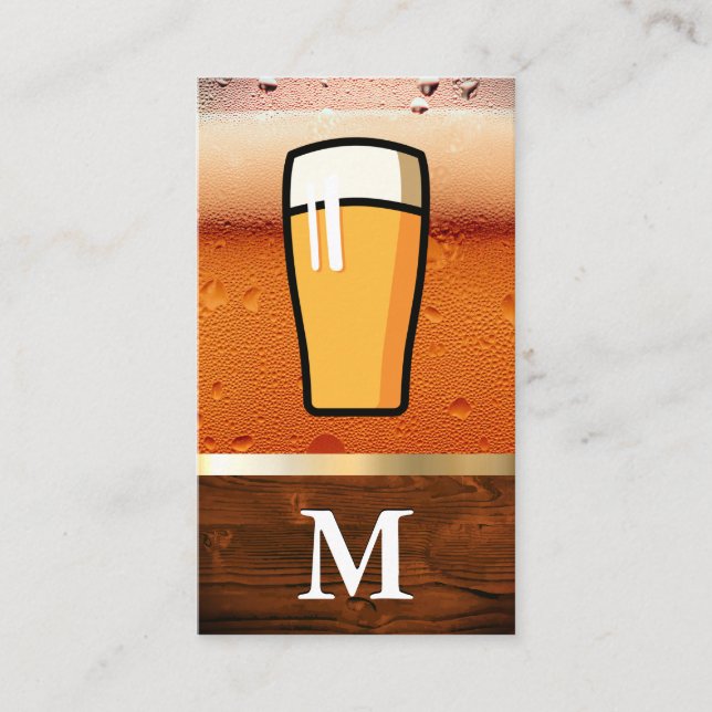 Frothy Glass of Beer | Wood Grain Gold Metallic Business Card (Front)