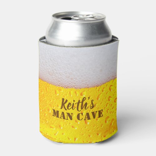 Frothy Golden Beer Bubbles Texture Man Cave Can Cooler
