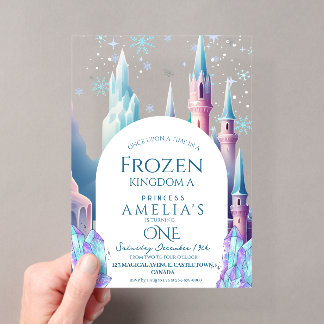 Frozen 1st Birthday Cartoon Castle Acrylic Invitations