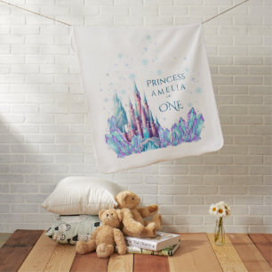 Frozen 1st Birthday Cartoon Castle First Birthday  Baby Blanket