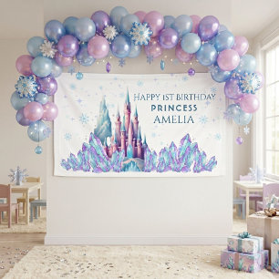 Frozen 1st Birthday Cartoon Castle First Birthday Banner