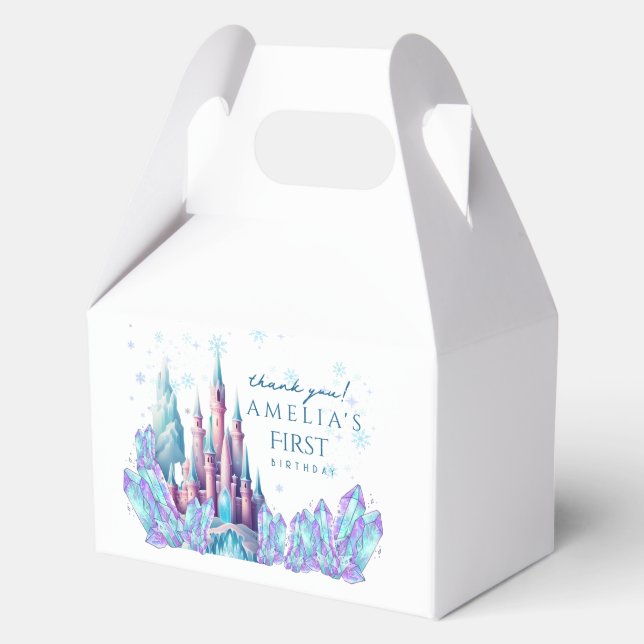 Frozen 1st Birthday Cartoon Castle First Birthday  Favor Boxes (Back)