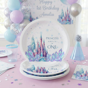Frozen 1st Birthday Cartoon Castle First Birthday Paper Plates