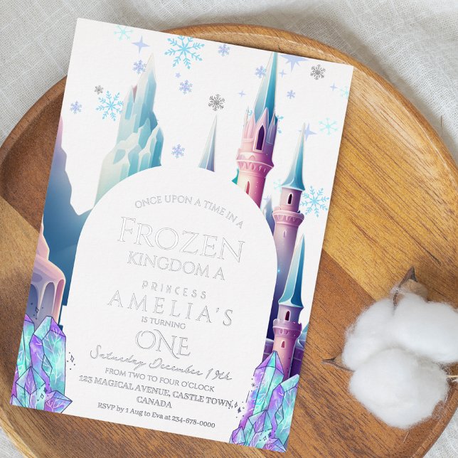 Frozen 1st Birthday Cartoon Castle Foil Invitation (Creator Uploaded)
