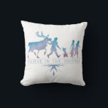 Frozen 2: Anna, Elsa & Friends | The Journey Throw Pillow<br><div class="desc">Frozen 2 | Check out this colorful silhouette of Anna,  Elsa,  Olaf,  Kristoff,  and Sven walking in a line with the words "Believe In The Journey" written below. Their silhouettes reveal a blue and red gradient birch forest.</div>