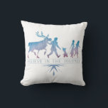 Frozen 2: Anna, Elsa & Friends | The Journey Throw Pillow<br><div class="desc">Frozen 2 | Check out this colorful silhouette of Anna,  Elsa,  Olaf,  Kristoff,  and Sven walking in a line with the words "Believe In The Journey" written below. Their silhouettes reveal a blue and red gradient birch forest.</div>