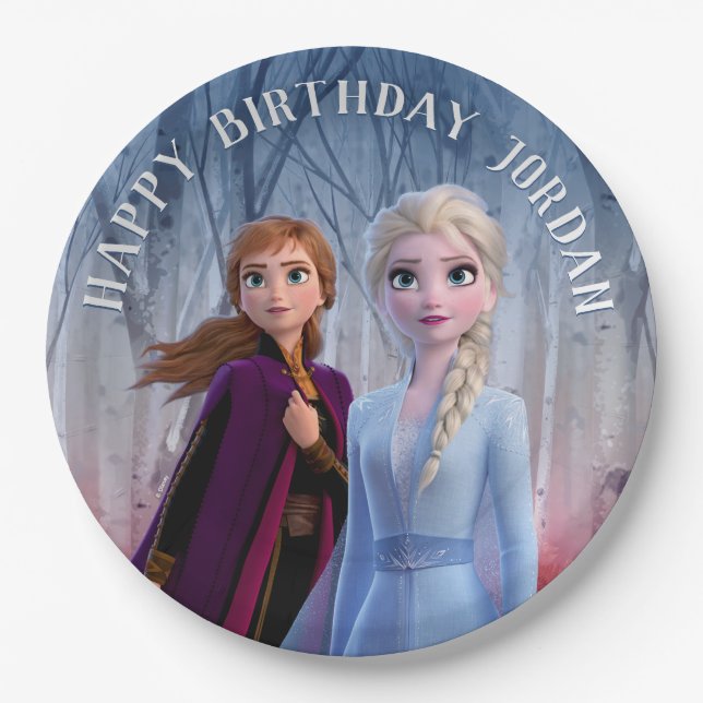 Frozen 2 - Anna & Elsa Happy Birthday Paper Plates (Front)