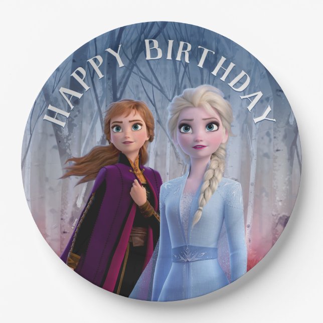 Frozen 2 - Anna & Elsa Happy Birthday Paper Plates (Front)