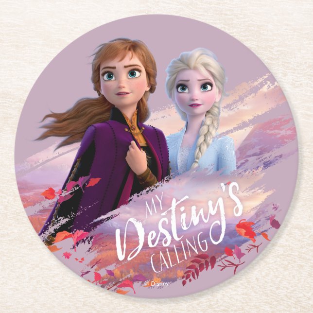 Frozen 2: Anna & Elsa | My Destiny's Calling Round Paper Coaster (Front)