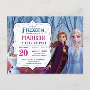 Frozen 2 - Anna  Elsa & Olaf Birthday Party Invitation Postcard by frozen at Zazzle