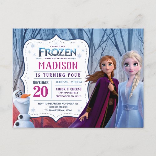 Frozen 2 _ Anna Elsa  Olaf Birthday Party Invitation Postcard