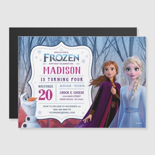 Frozen 2 _ Anna Elsa  Olaf Birthday Party Magnetic Invitation